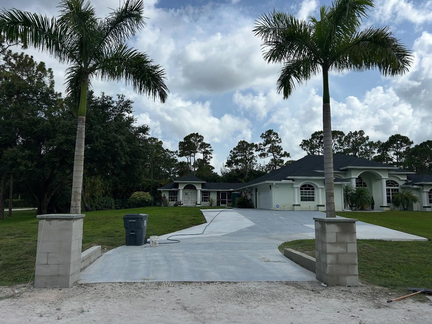 Driveway with block entry columns